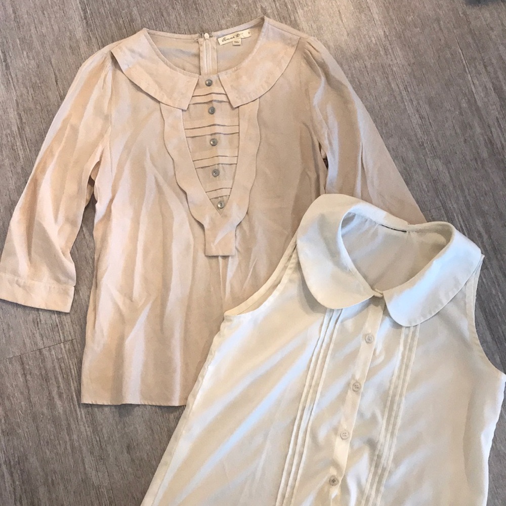 Adorable Peter Pan collar shirts (2), Cream, S